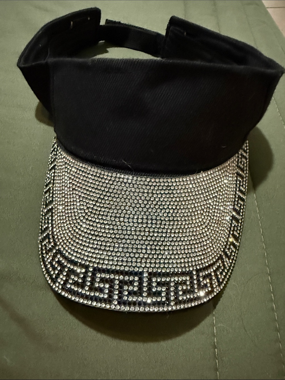 Black Crystal-Embellished Visor Hat